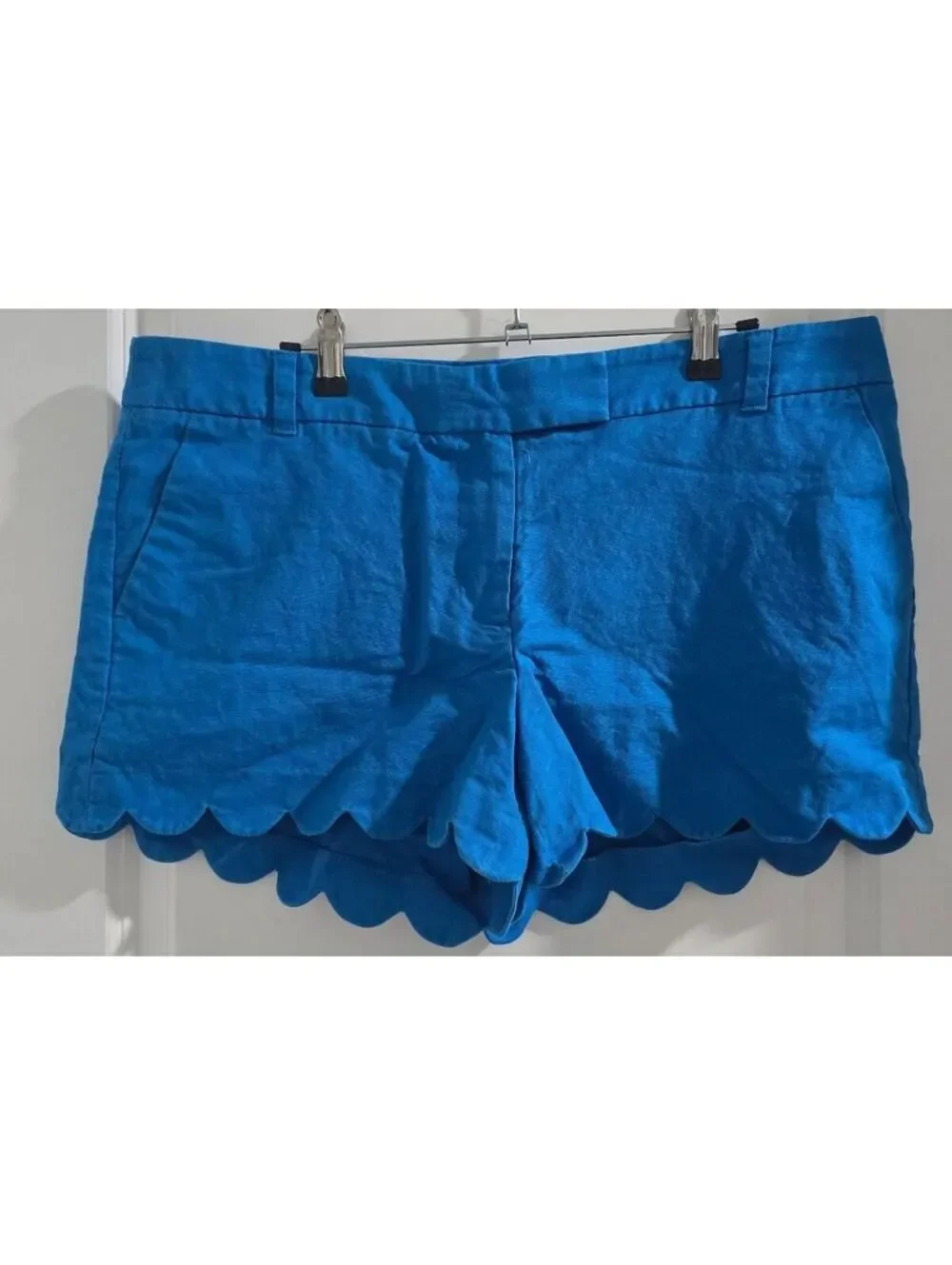 J.Crew Women's Blue Linen Cotton Scalloped Hem Shorts Size 14