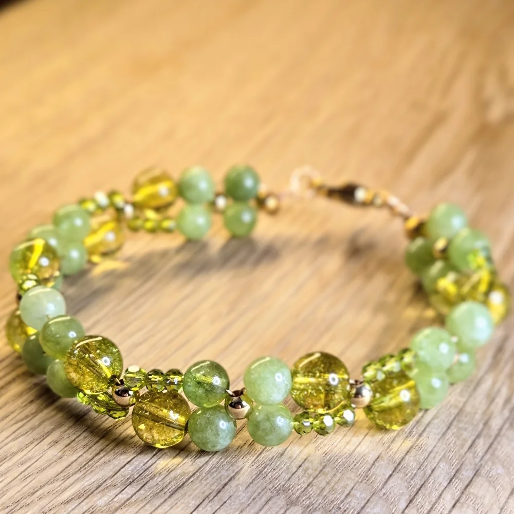 Nature's Noble Stones Natural Green Jade & Peridot In Handwoven Artisan Bracelet