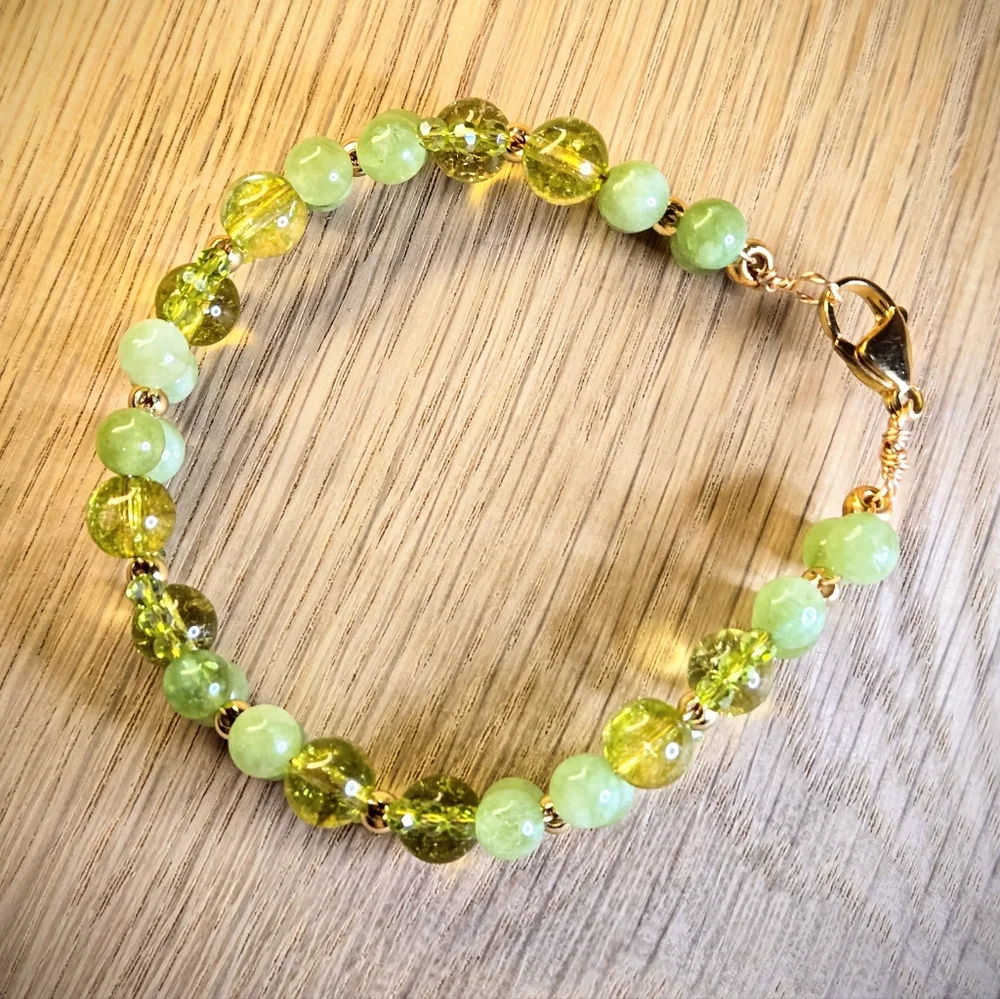 Nature's Noble Stones Natural Green Jade & Peridot In Handwoven Artisan Bracelet