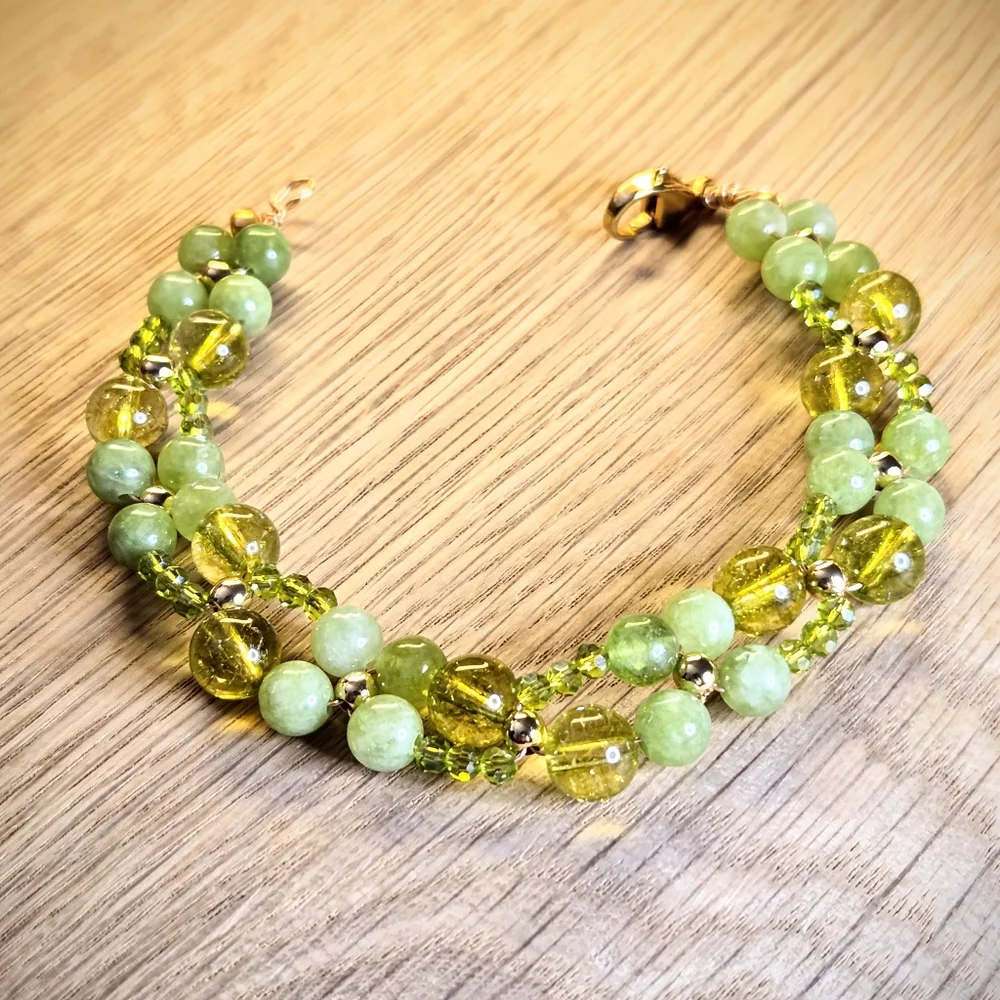 Nature's Noble Stones Natural Green Jade & Peridot In Handwoven Artisan Bracelet