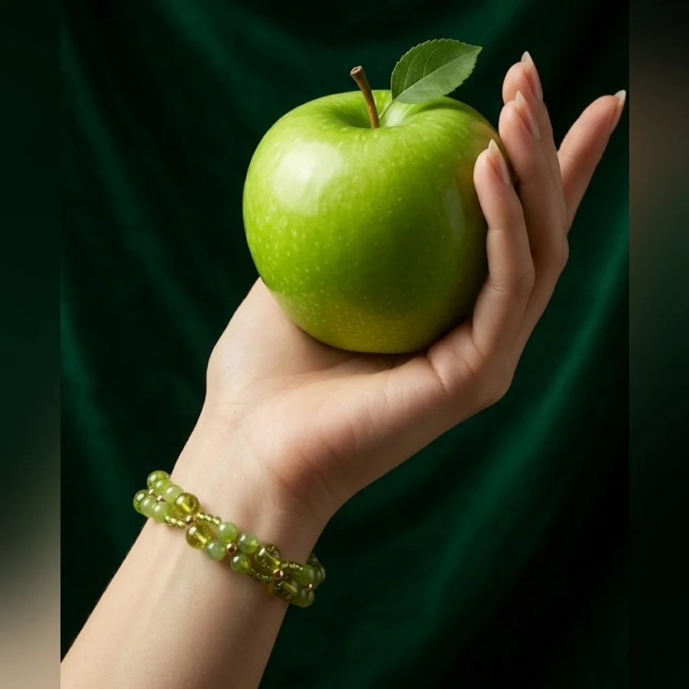 Nature's Noble Stones Natural Green Jade & Peridot In Handwoven Artisan Bracelet