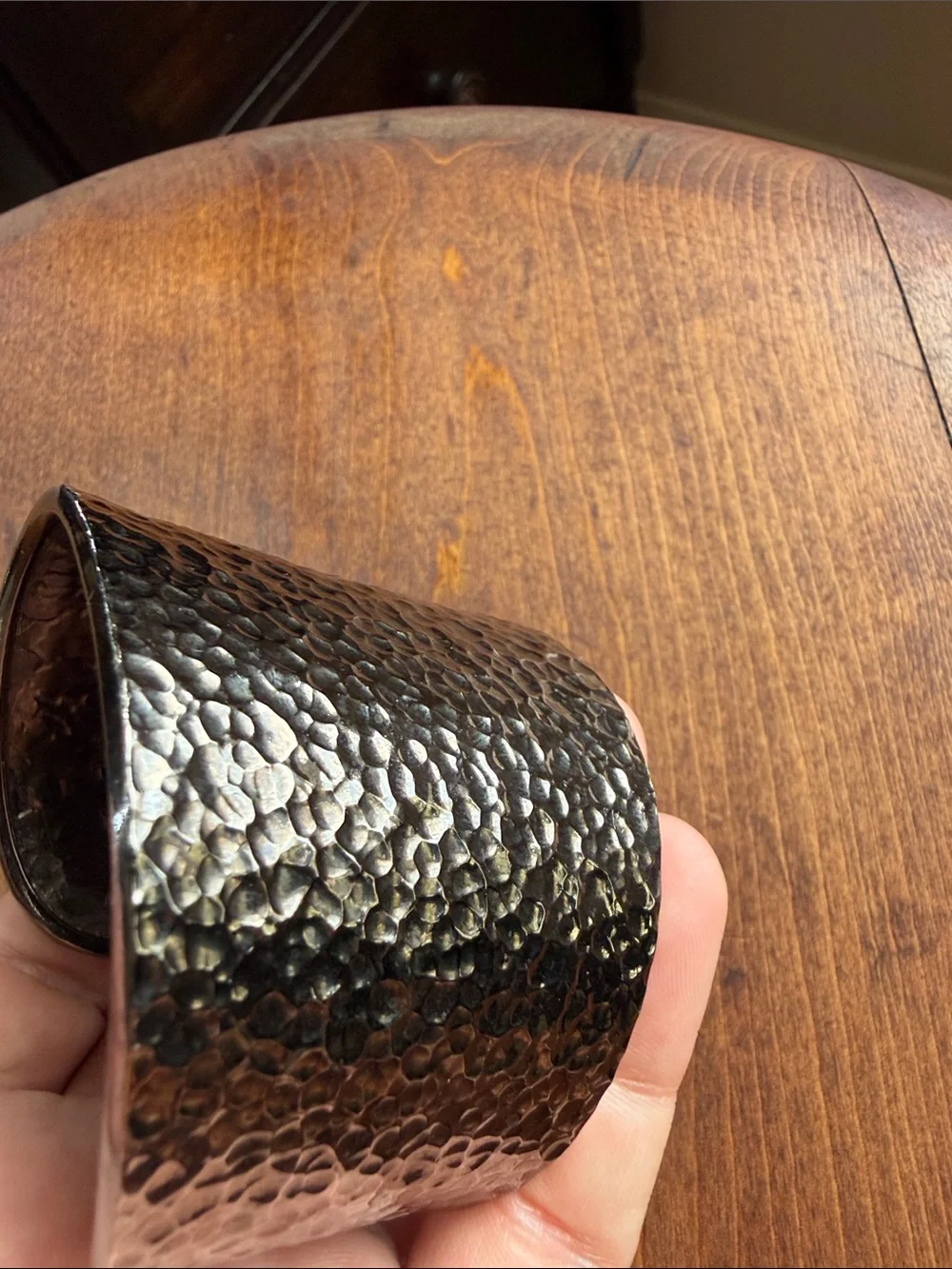 Vintage Hammered Metal Wide Cuff Bracelet - Dark Gunmetal