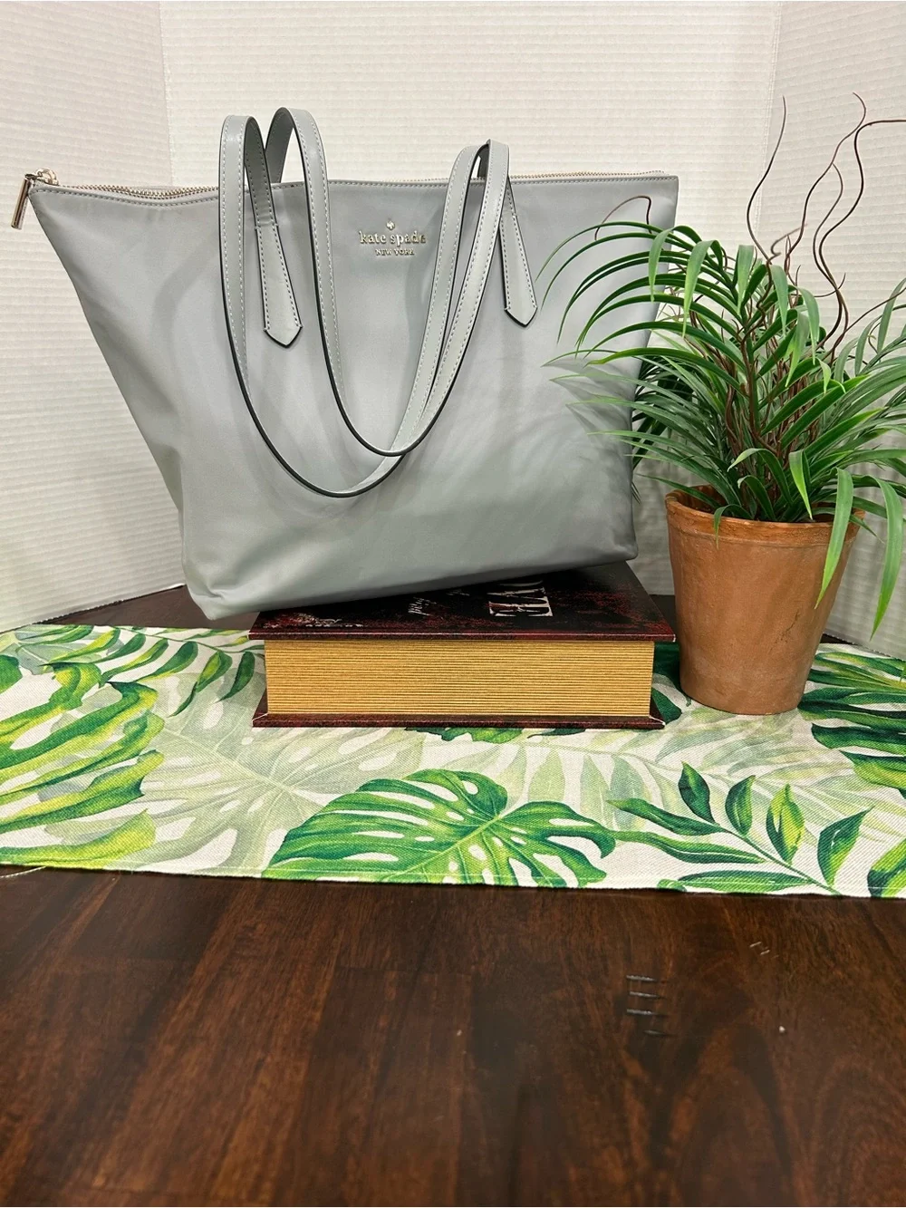 kate spade gray nylon zip-top tote “Kitt” Large