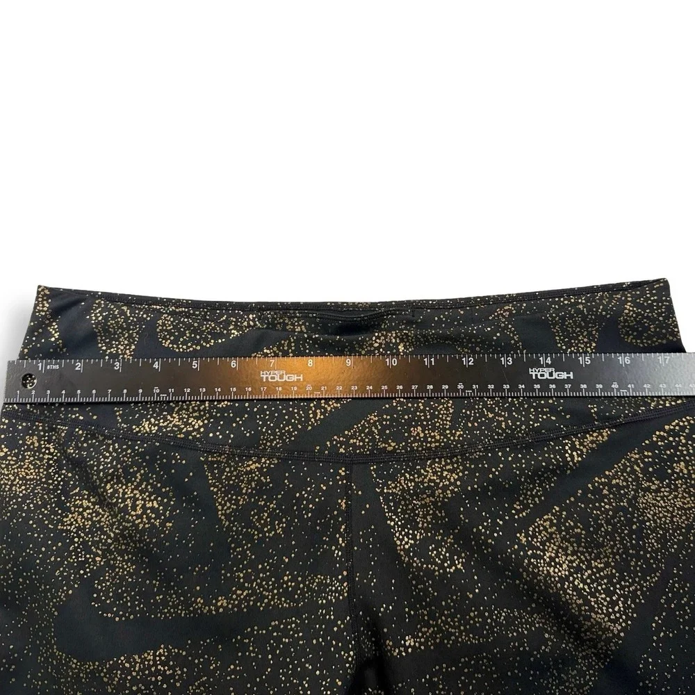 Nike Womens Gold Foil Splatter Swoosh Leggings Black High Waisted Tights XL