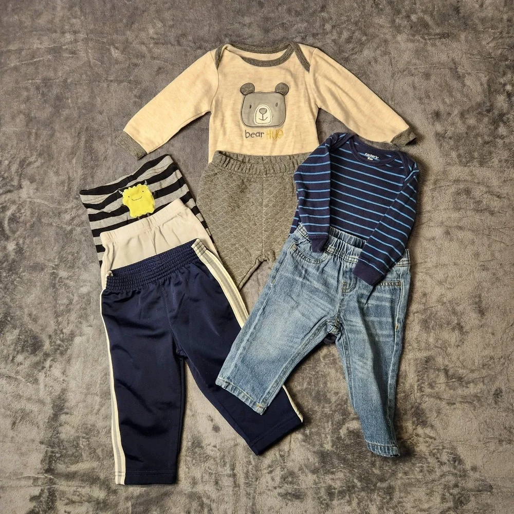 Wrangler Jeans Baby Boy Clothes 7 pc Lot 9 Mts Outfits Carters Bodysuits