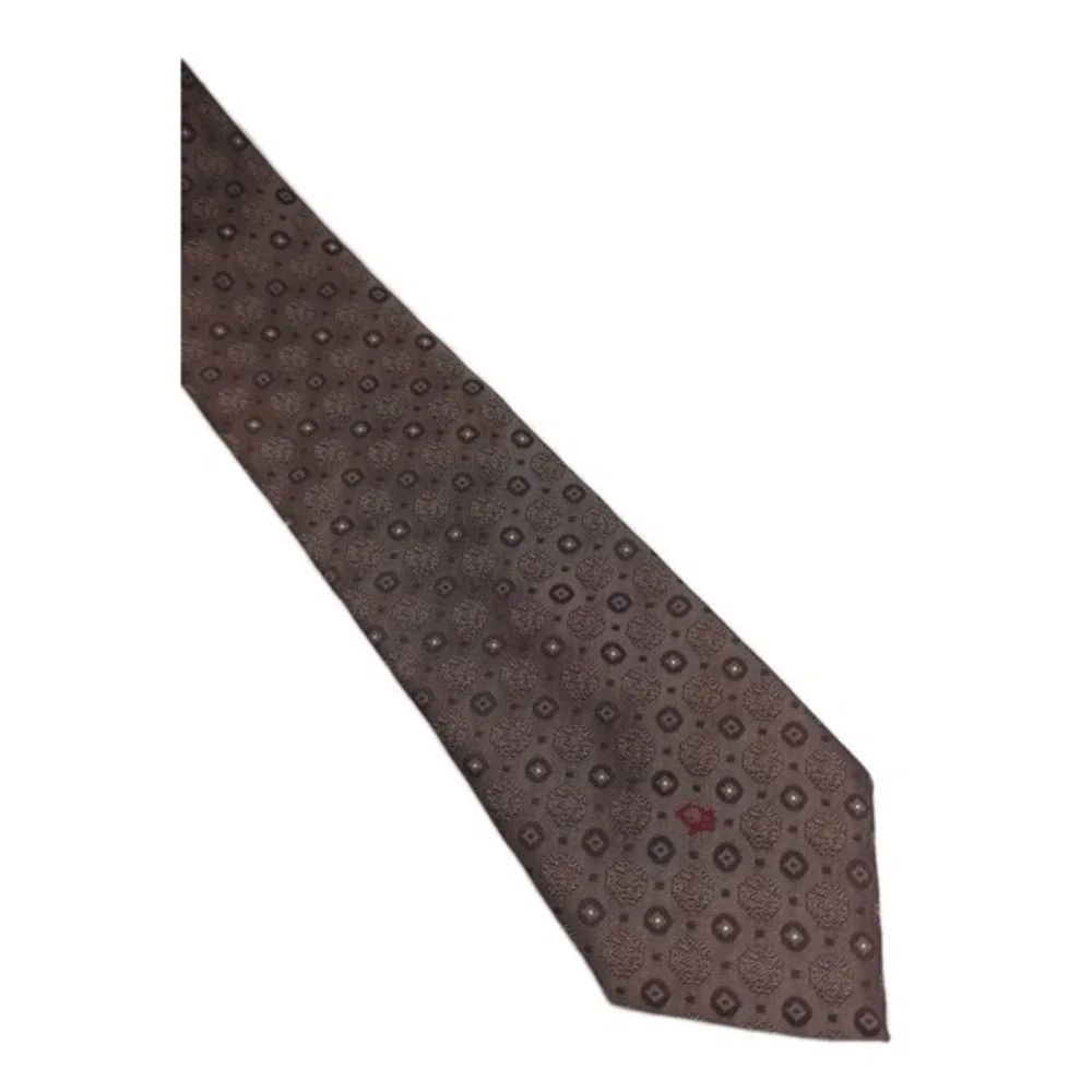 Christian Dior Monsieur Brown Vintage Embroidered‎ Silk Blend Geometric Neck Tie