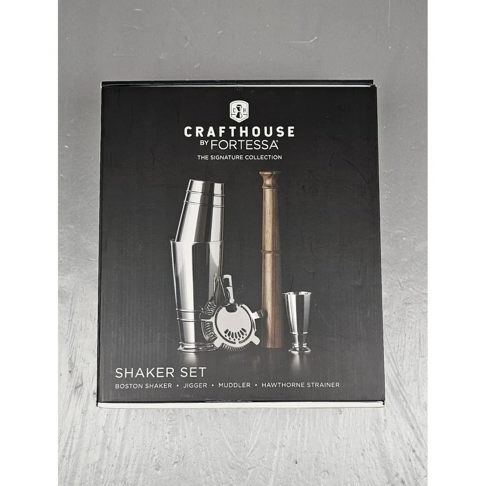 Fortessa Crafthouse Signature Shaker Set‎ Muddler Jigger Hawthorne Strainer NEW