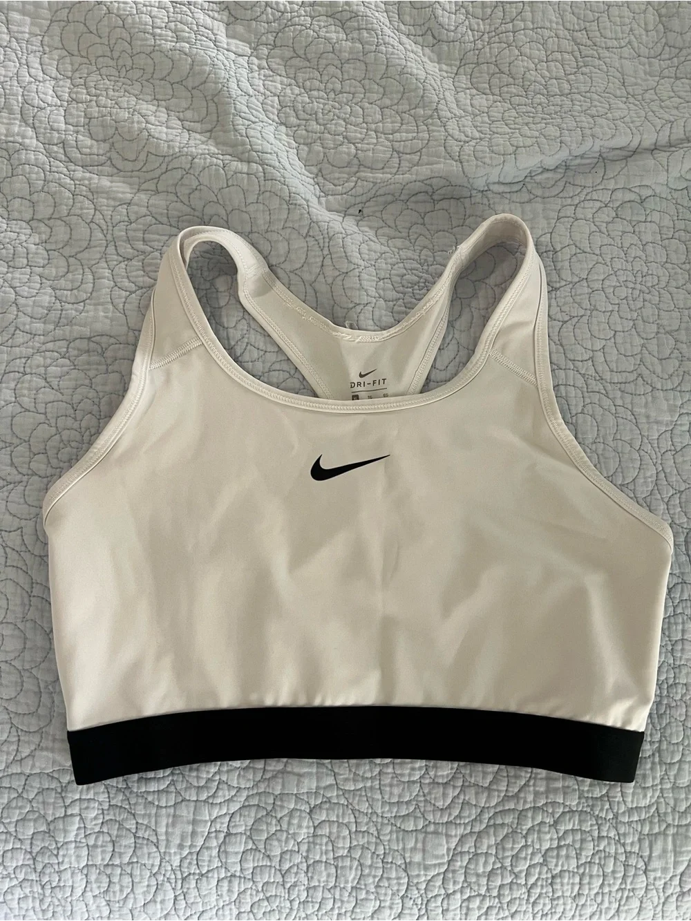 Nike White Dri-FIT Sports Bra with Black Hem