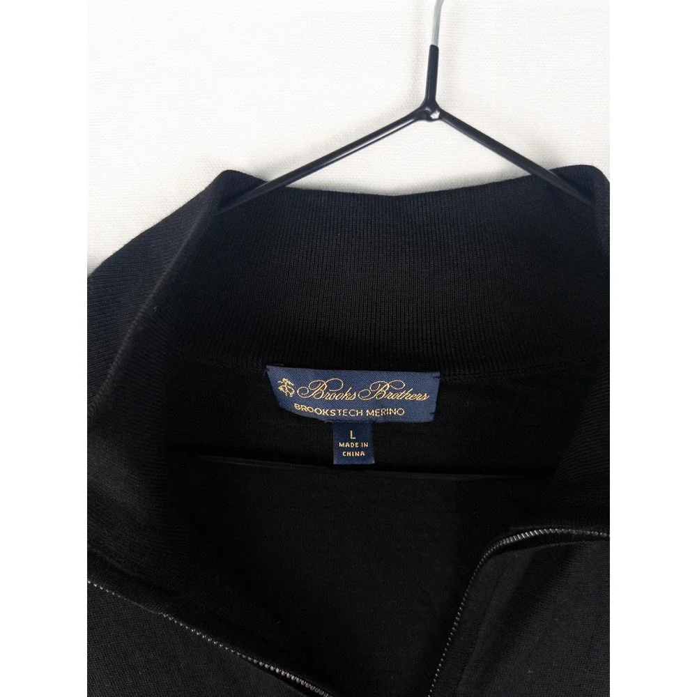 Brooks Brothers Brookstech Merino Wool Quarter Zip Sweater Mens L Black Quiet Lu