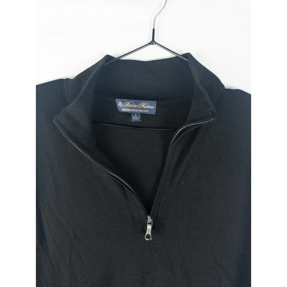 Brooks Brothers Brookstech Merino Wool Quarter Zip Sweater Mens L Black Quiet Lu