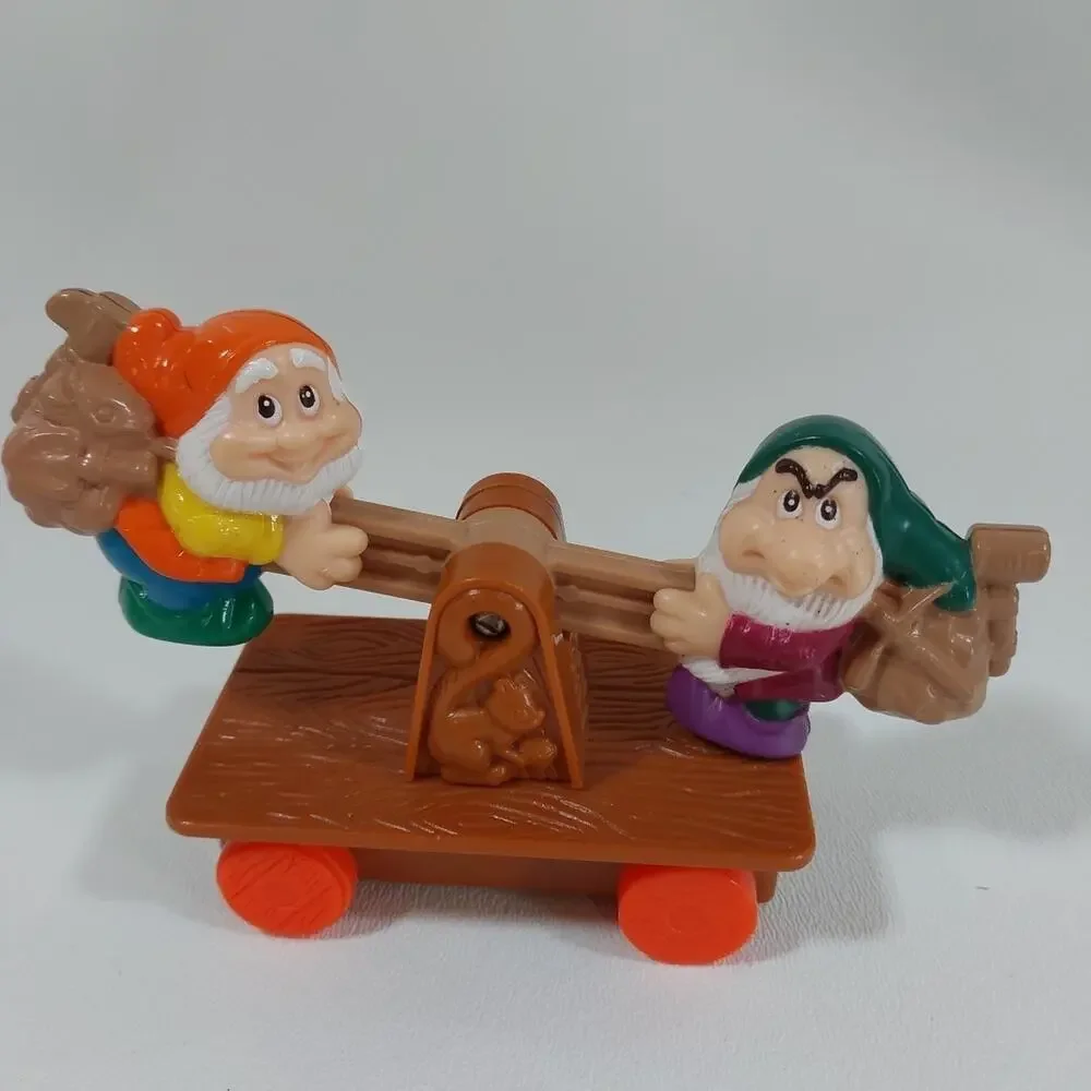 Disney‎ Toy Snow White 1992 Happy Meal Happy & Grumpy On Up & Down Handcar T4