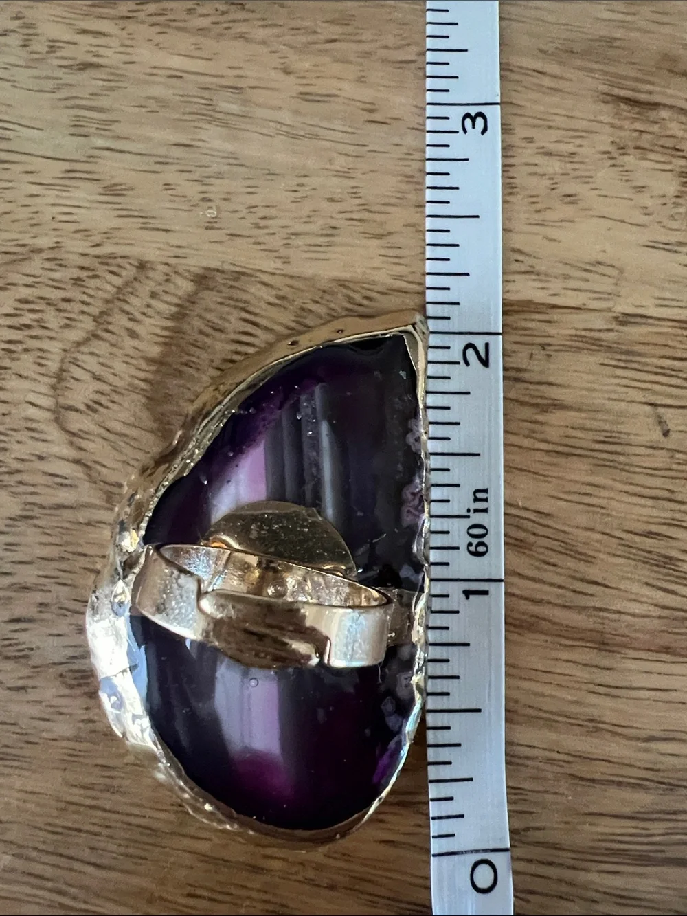 Purple and Pink Agate Adjustable Ring with Gold Edge