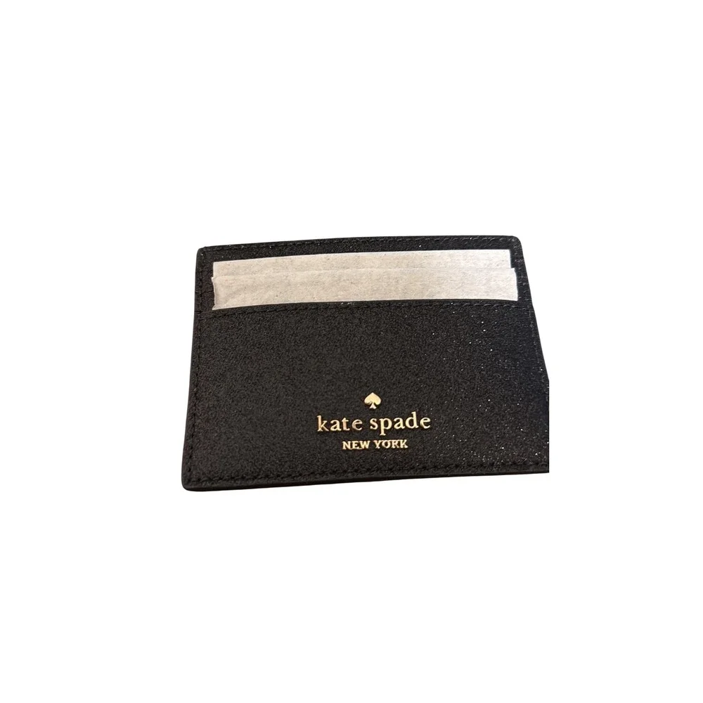 Kate Spade New York Black Glitter Slim Card Holder Wallet New In‎ Box