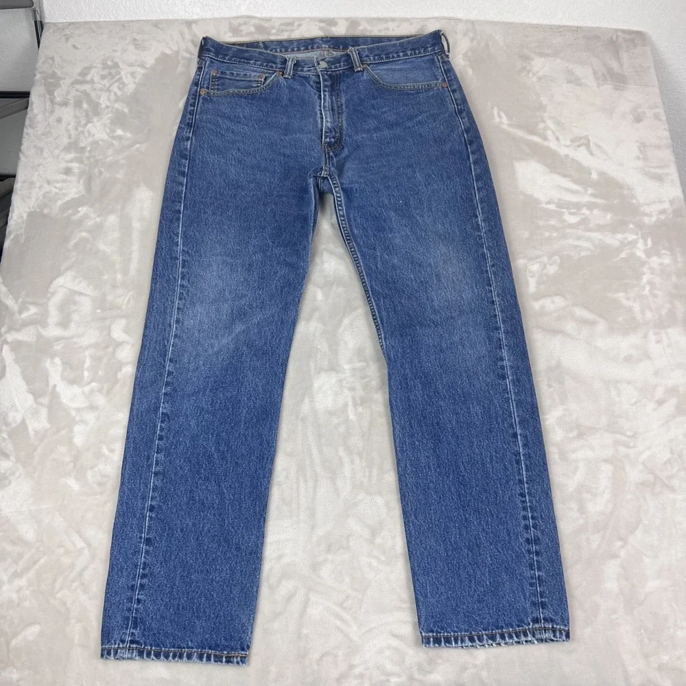 Levis 505 Jeans Mens 36x32 Blue Denim Faded Straight Leg Work Cotton‎ Americana