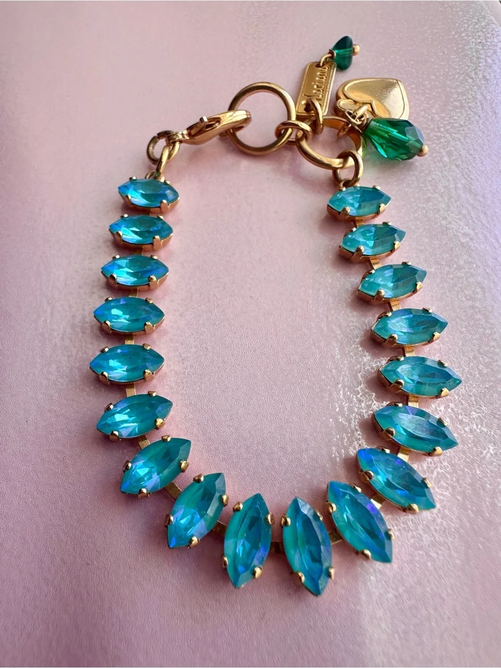 Mariana Gold-Tone Aquamarine Swarovski Crystal Bracelet with Heart Charm