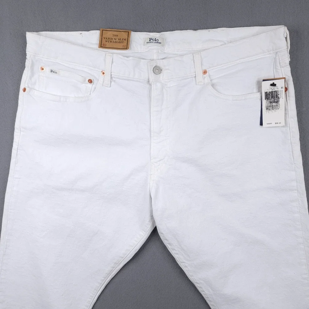 Polo Ralph Lauren Varick Slim Straight White Garment Dyed Stretch Jean Men 40x32