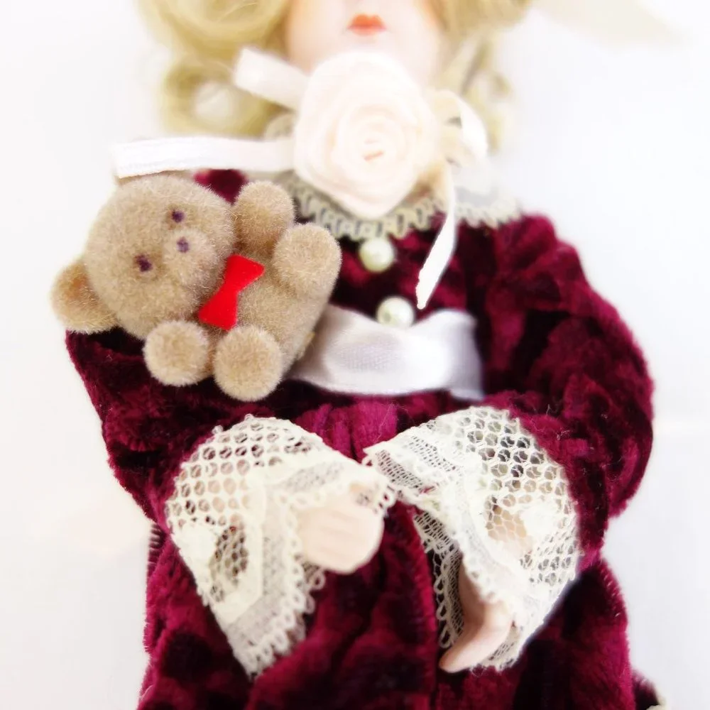 Porcelain Bisque Doll Dressed in Victorian Velvet Dress Hanging Ornament‎ 7