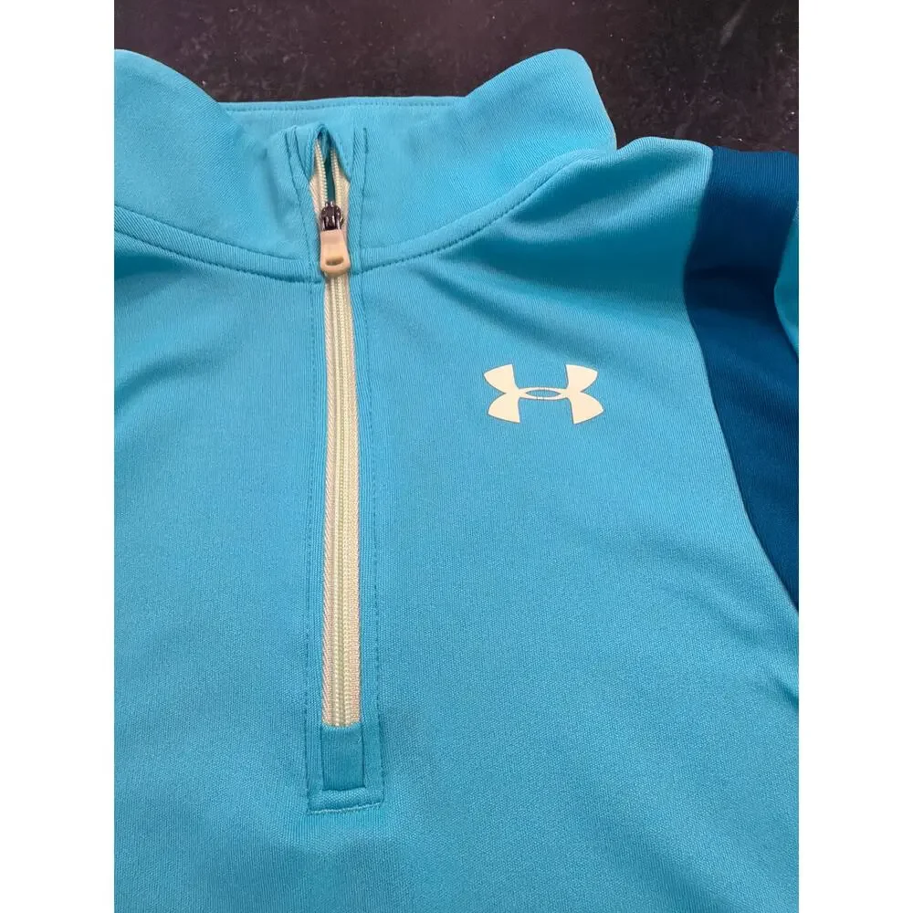 Under Armour girls turquoise heatgear long sleeve layer 1/4 zip  YM