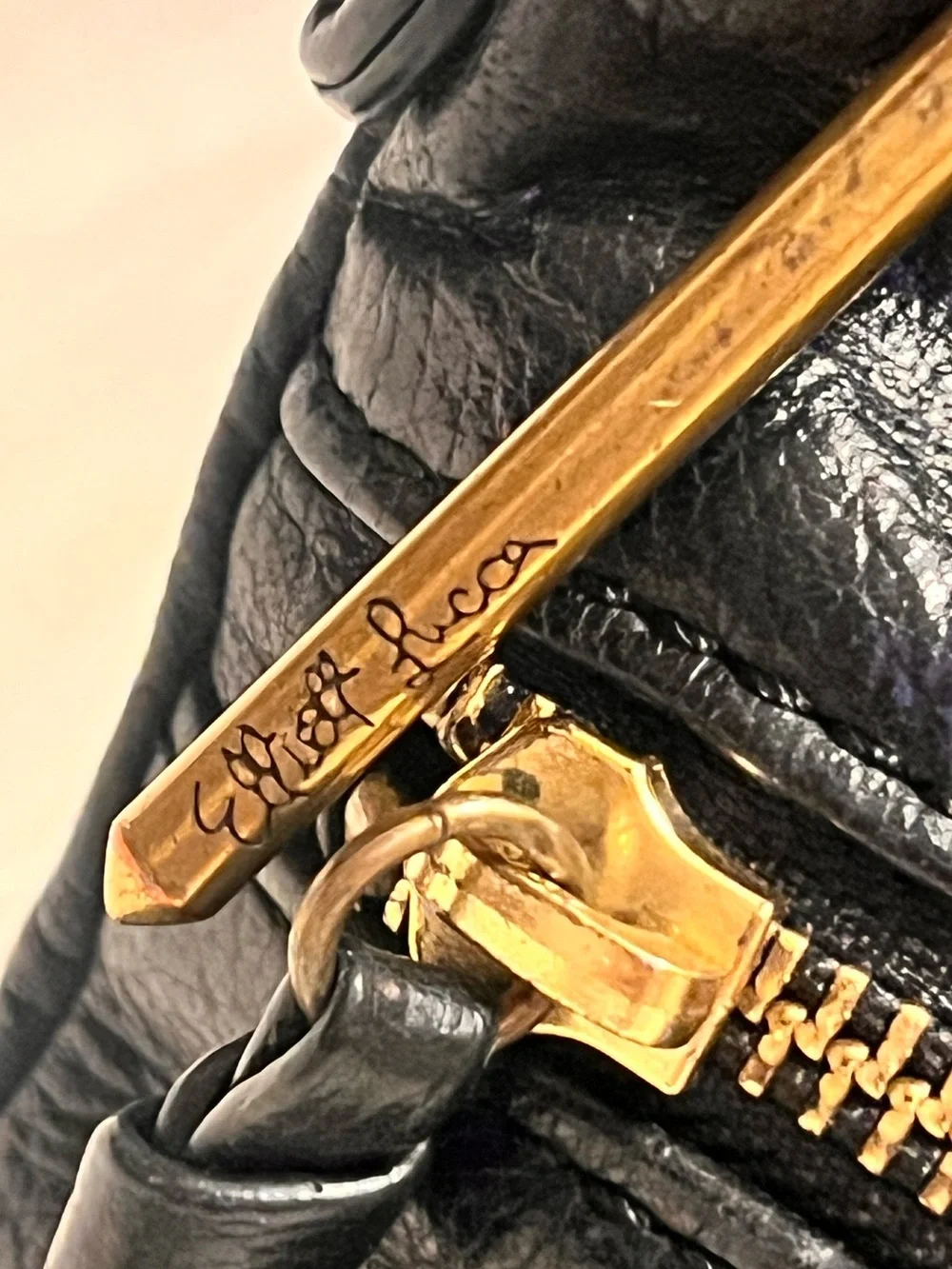 Elliott Lucca  Messina 3-Zip Leather Black Leather  with Gold-Tone crossbody bag