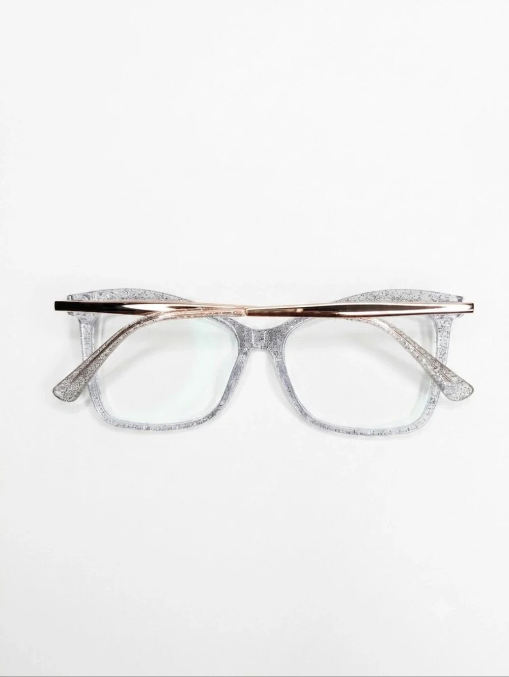 Zeelool Isaebella Clear Silver Glitter Butterfly Frame Glasses w/ Gold Arms