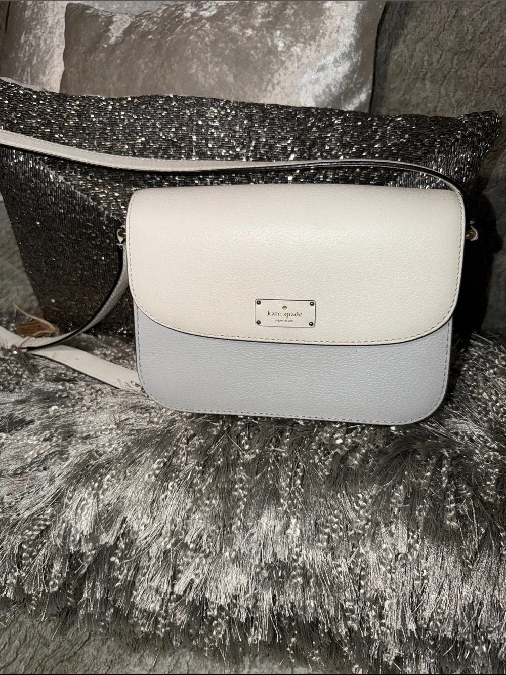 kate spade Two-Tone White & Light Gray Pebbled Leather Crossbody