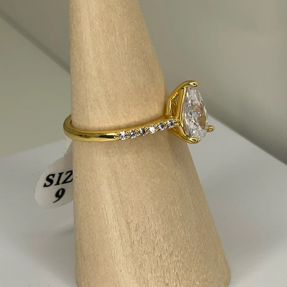 Gold Plated Pear Shaped CZ Engagement Ring Size 9