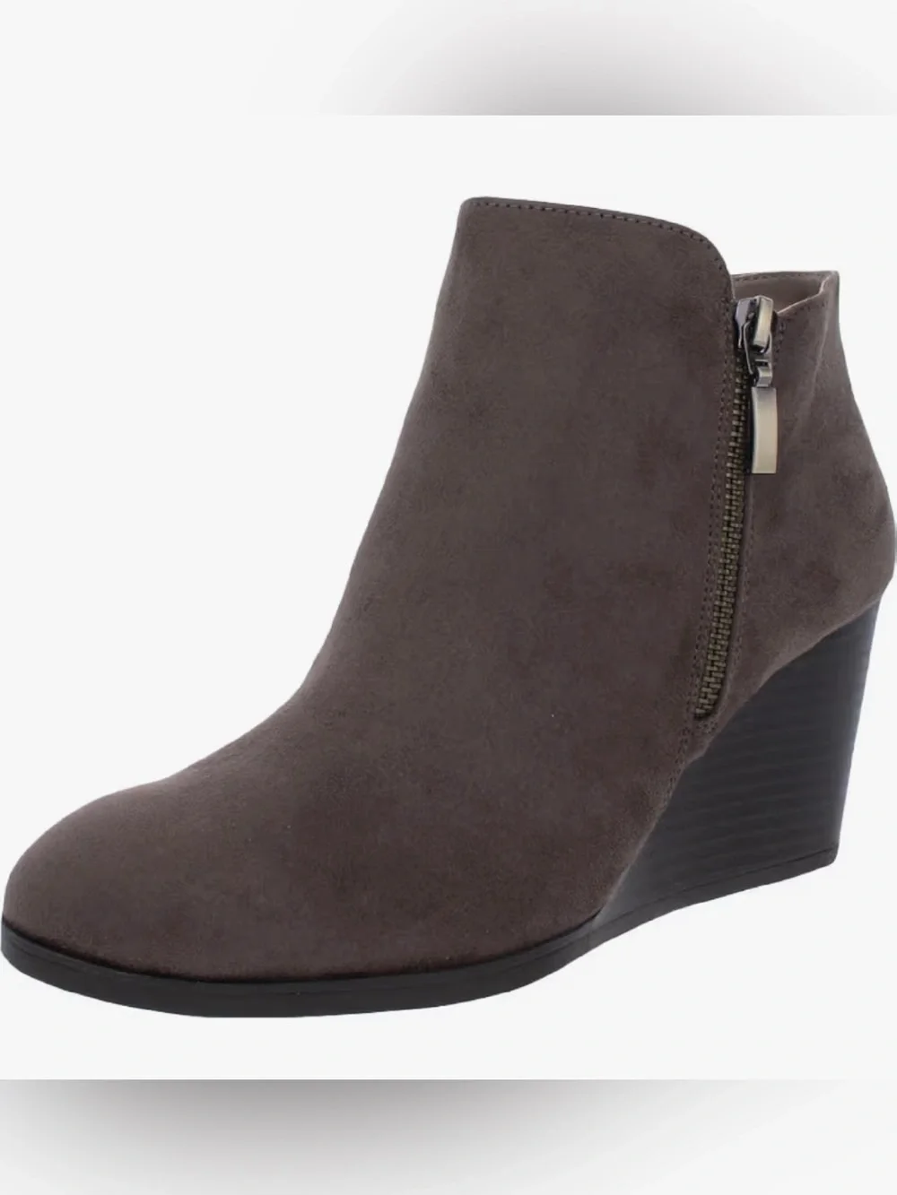 Brown suede ankle round toe wedge boots