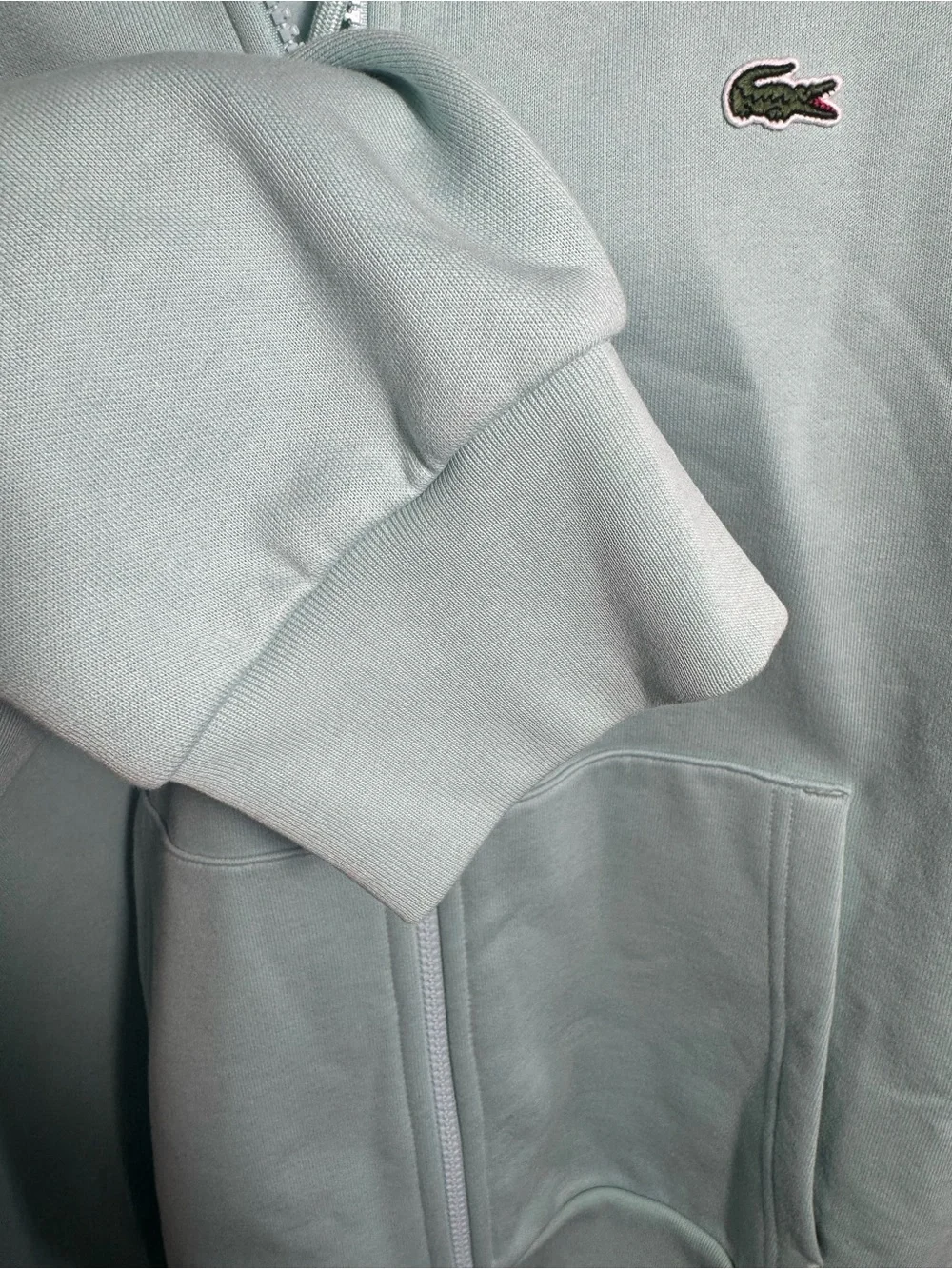 Lacoste Men’s Zip-Up Fleece Hoodie in mint green size XL