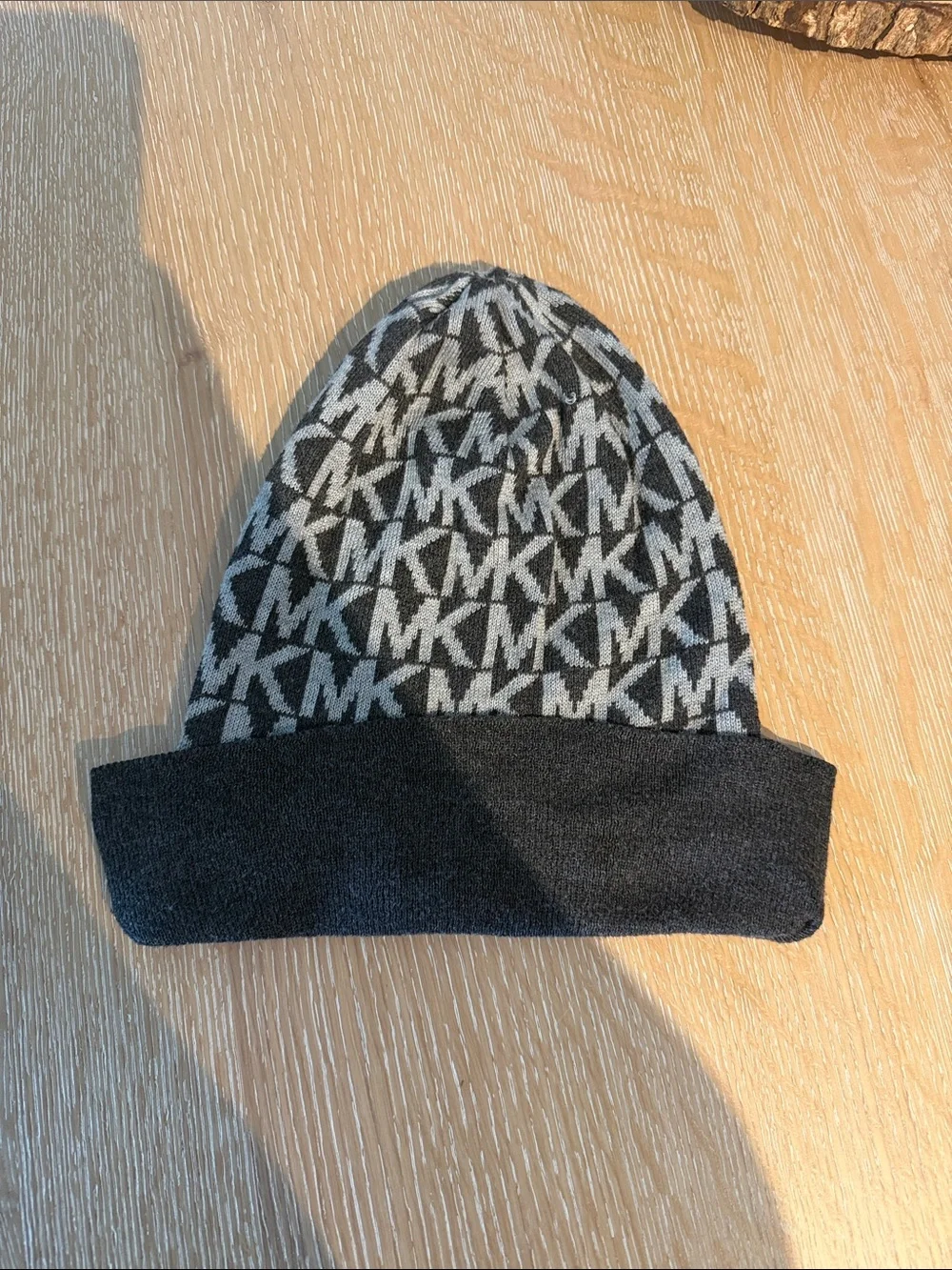 Michael Kors Black and Gray MK Logo Knit Beanie
