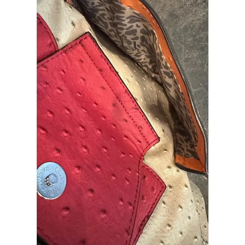 Guess Handbag, Shoulder Bag Faux Leather Ostrich Bone/Pink Orange With Wallet