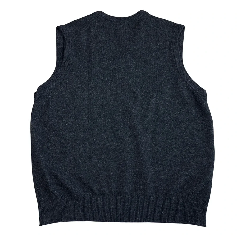 LL Bean Mens XL Lambswool Sweater Vest Gray V-Neck Made in Scotland Wool Knit