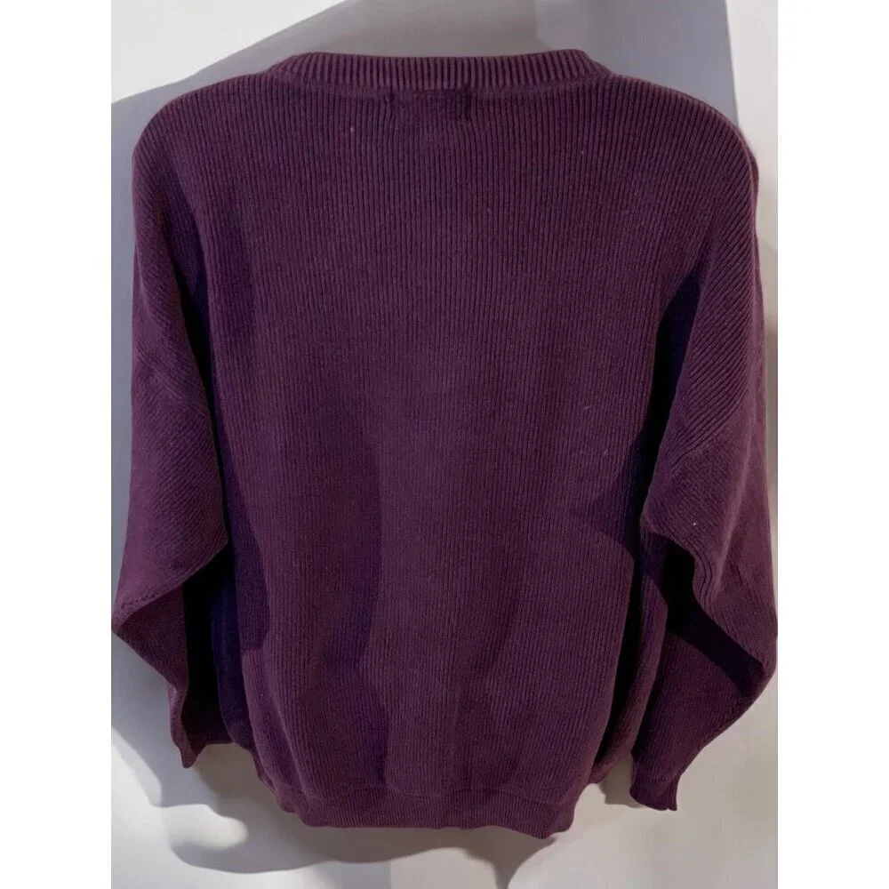 Eddie Bauer Mens Long Sleeve Crew Neck XL Ribbed Cotton Knit Purple Sweater