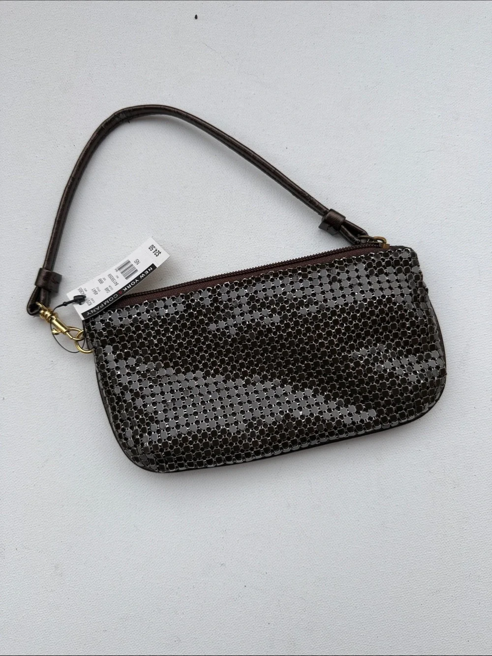 New York & Company Wristlet Clutch in Dark Brown Shiny Sequin
