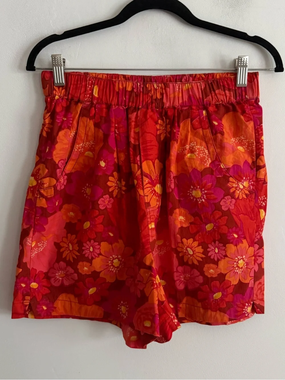 Free People Floral Cotton Pull On Shorts Pink Orange Women’s Size Small