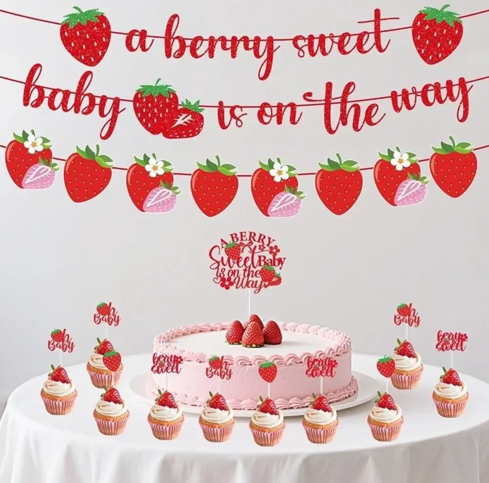 Strawberry Baby Shower Decorations - a Berry Sweet Baby Is on the Way Shower set