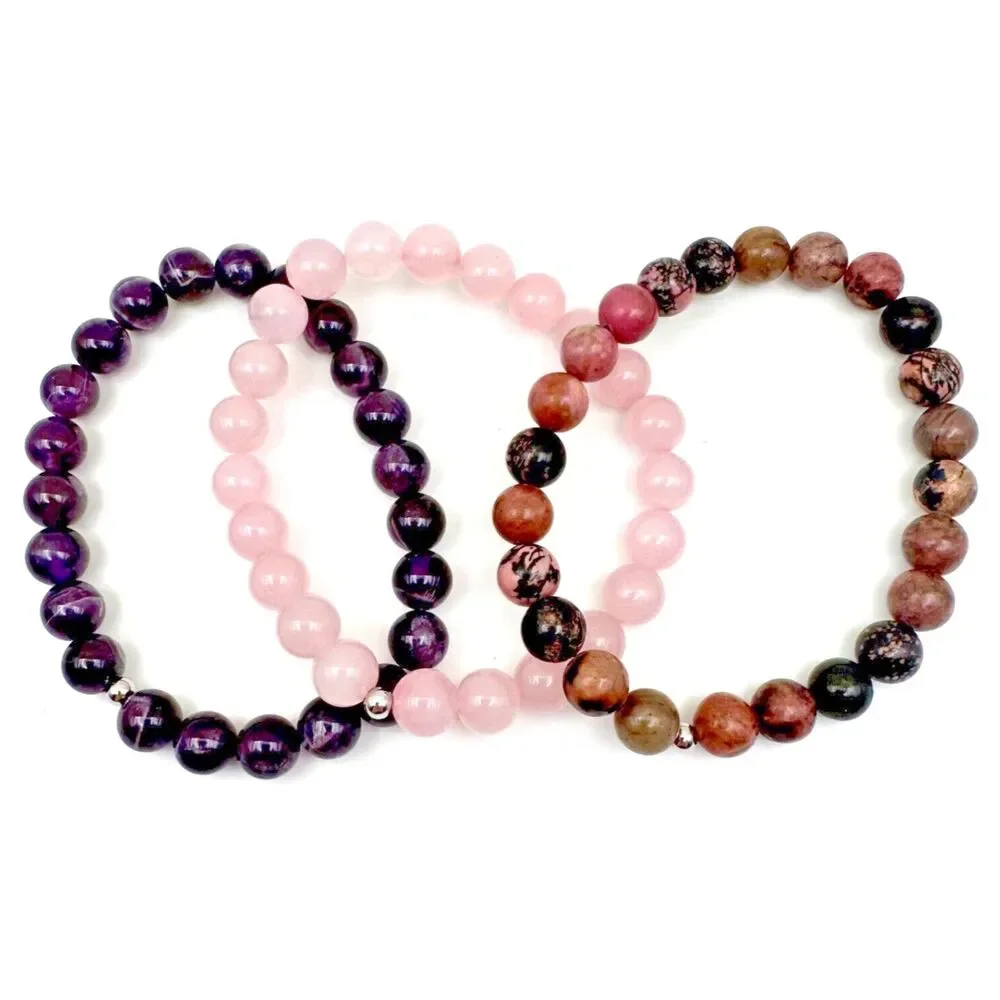 Natural Stone Set of 3 Multi Color Stretch Bracelet Jewelry Lot Ladies Women's