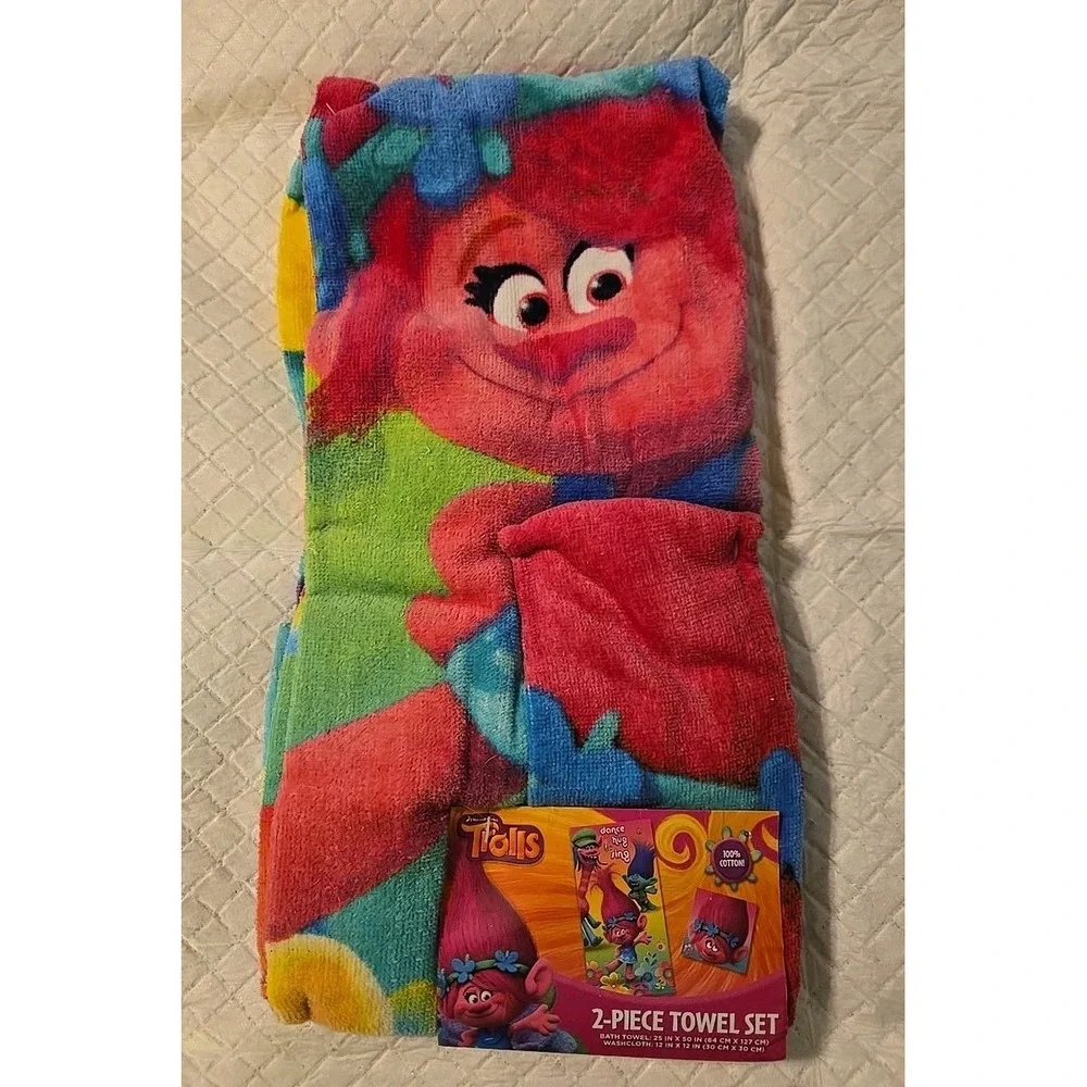 Trolls Kids Cotton 2 Piece Towel and Washcloth Set 25