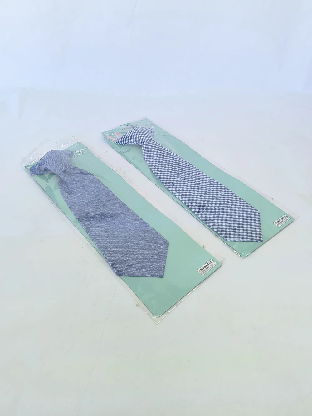 CHILD Blue Clip On Patterned Ties Solid and Gingham Set Of 2