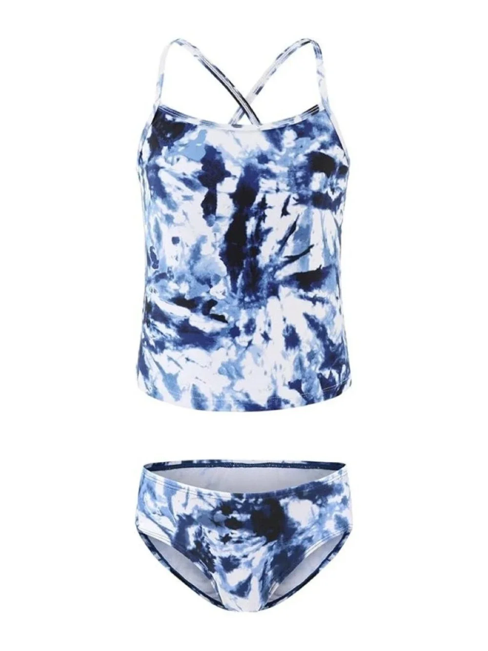 ✨Zestonie Girls 2-Piece Swimsuits Tankini Navy Tie-Dye NWOT 13-14age