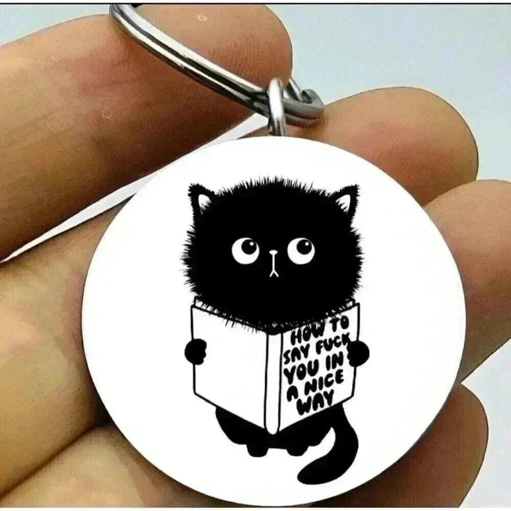 Kitty Cat Funnh Book How To Say F ... In Nice Way Keychain