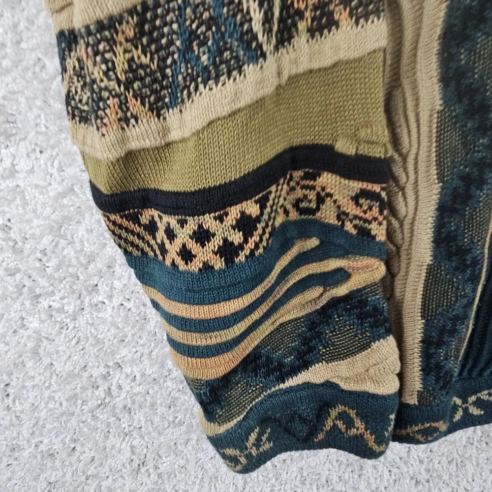Vintage Tundra Canada Knit Sweater Cardigan Size Large 90s Coogi Style 3D Cotton