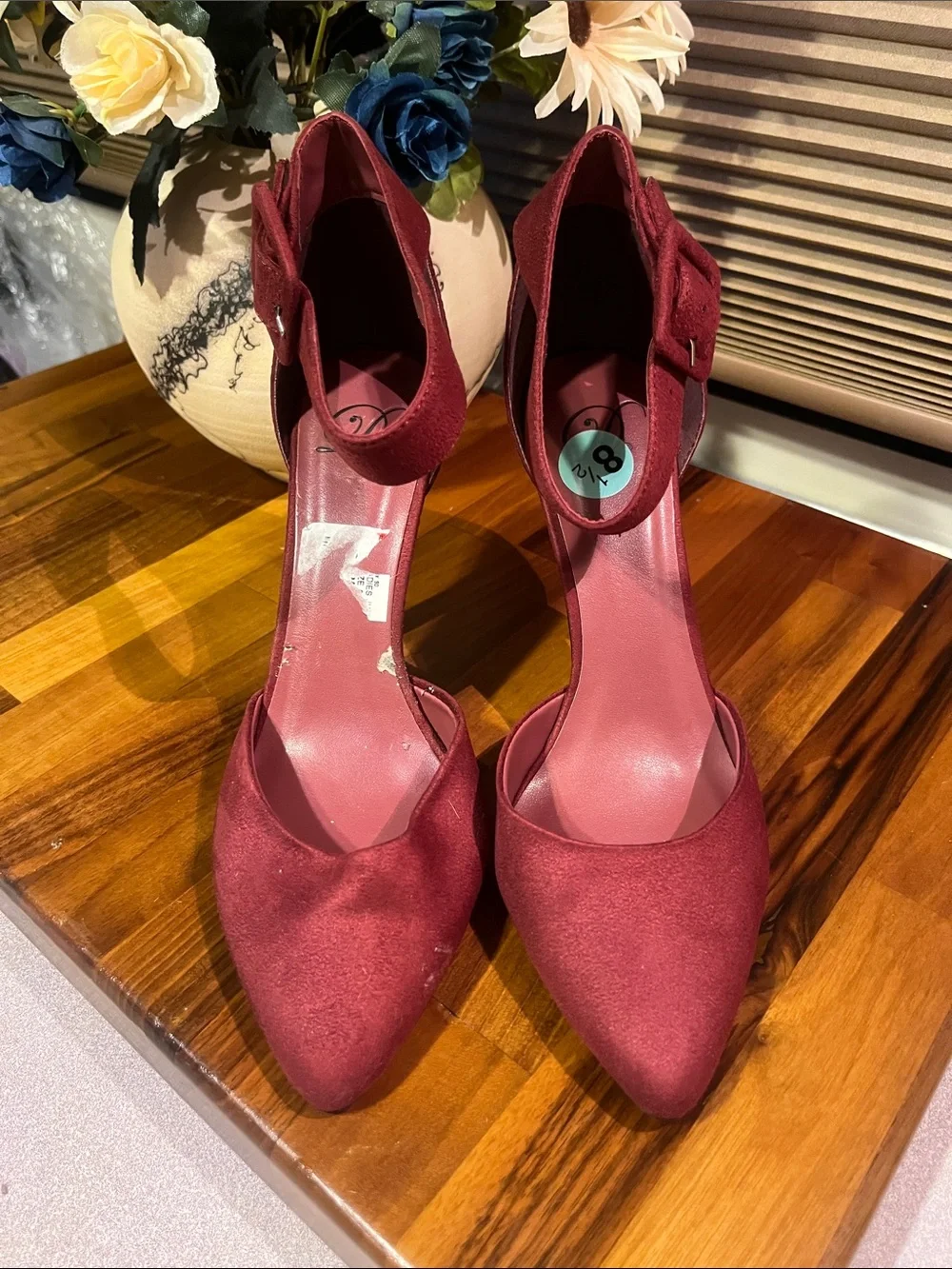 Burgundy Women's Burgundy Pointed-Toe Ankle-Strap Heels