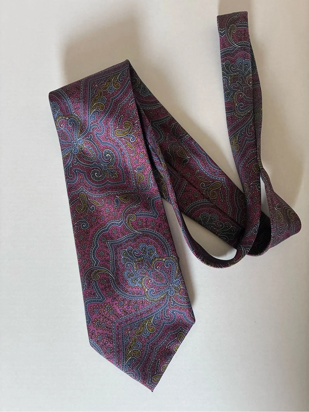 Leonardo Richetti 100% Silk Paisley Tie Purple Blue Gold Classic Italian Style