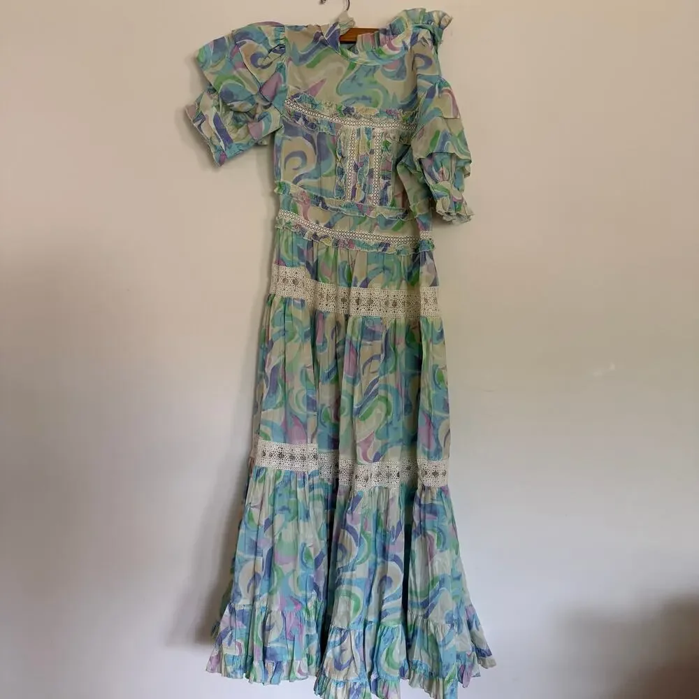 NWT Free People Love And Liberation Tiered Puff-Sleeve Maxi Dress Size M