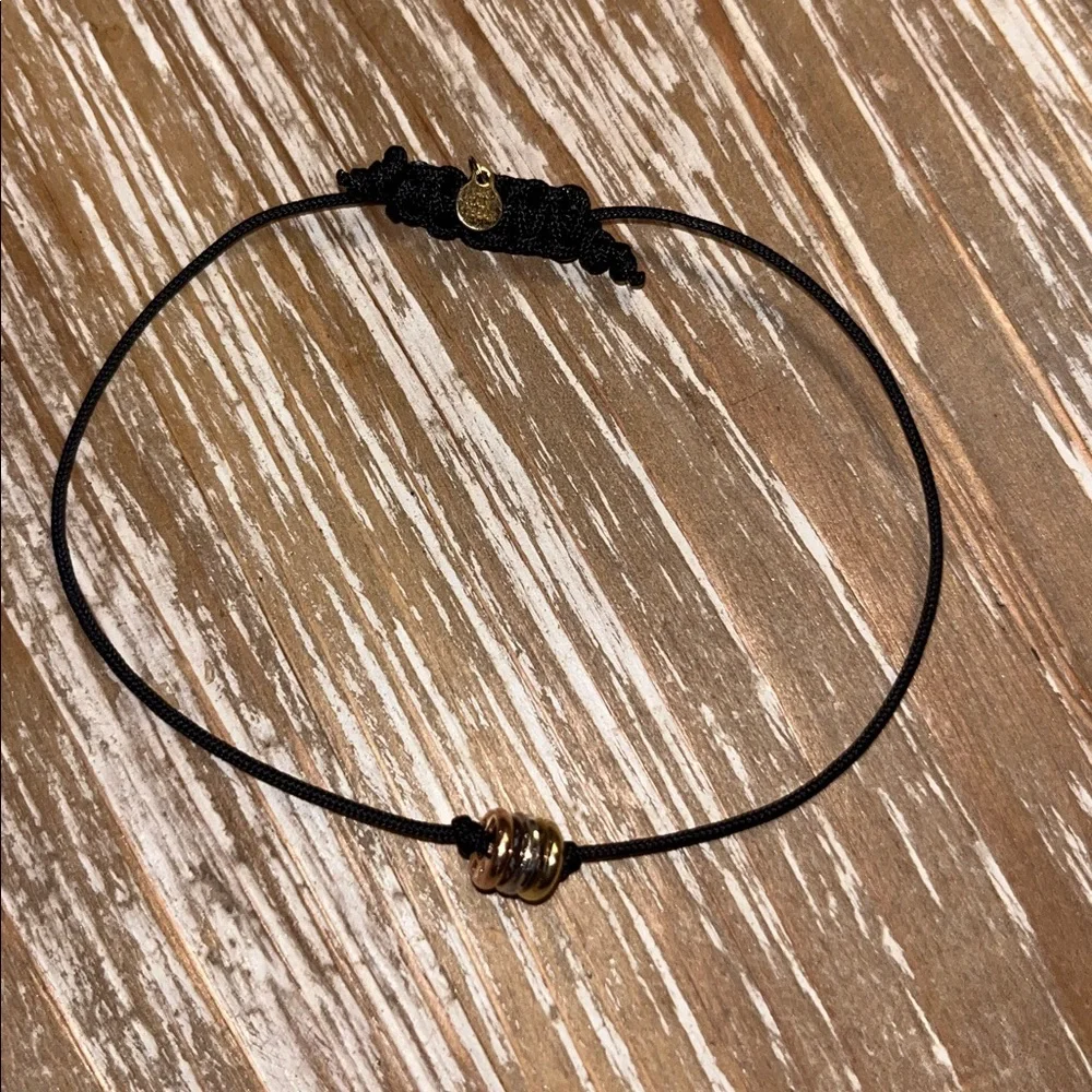 Minimalist Black Cord Bracelet with 14k Tri Color Gold Beads