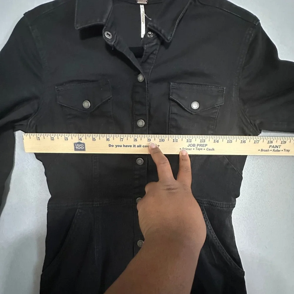 Free People Black Denim Button Down Mini Dress Long Sleeve Size M