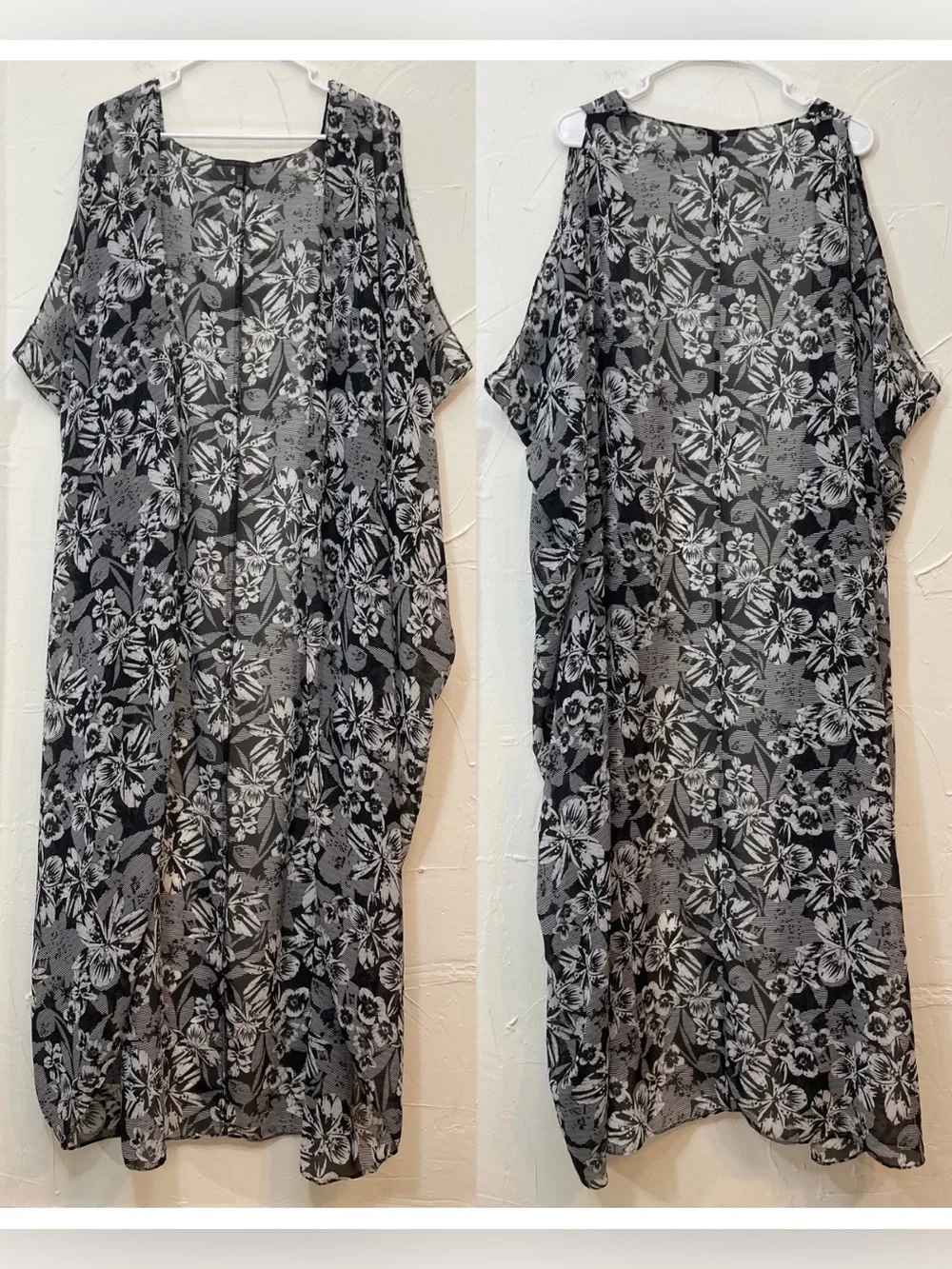 Victoria's Secret Black & White Floral Sheer Kimono Robe Swim Coverup