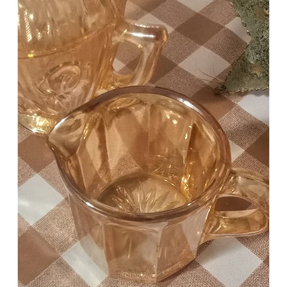 Vintage Marigold Carnival Glass Covered Sugar & Creamer