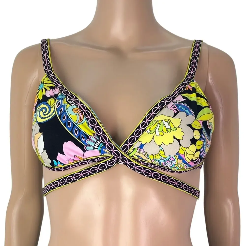 Trina Turk Monaco Faux Wrap Multi Strap Floral Print Triangle Bikini Top