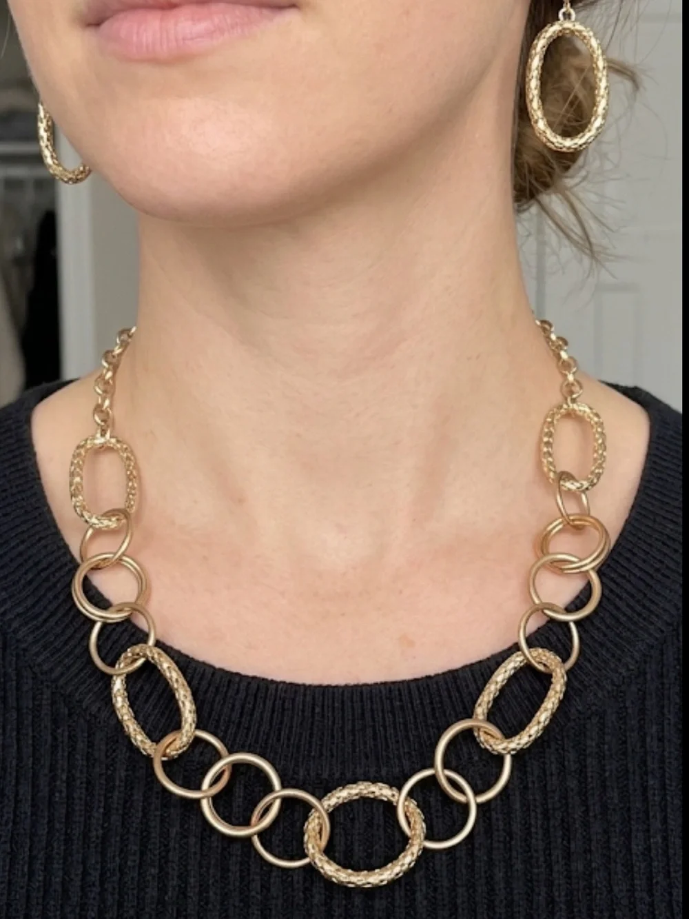 paparazzi Gold Textured & Smooth Multi-Ring Necklace with Matching Earrings